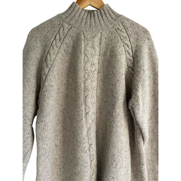 Vintage Lands End Size XL 100% Lambswool Cream Cable Knit Mock Neck Sweater - Picture 2 of 7